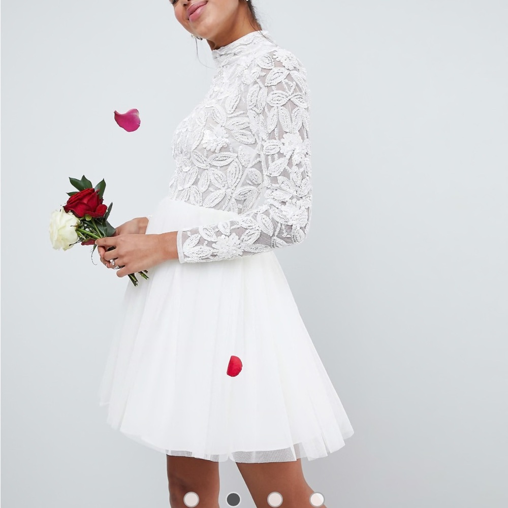 ASOS Arabella Long Sleeve Bridal Dress tulle sequins floral feminine mini